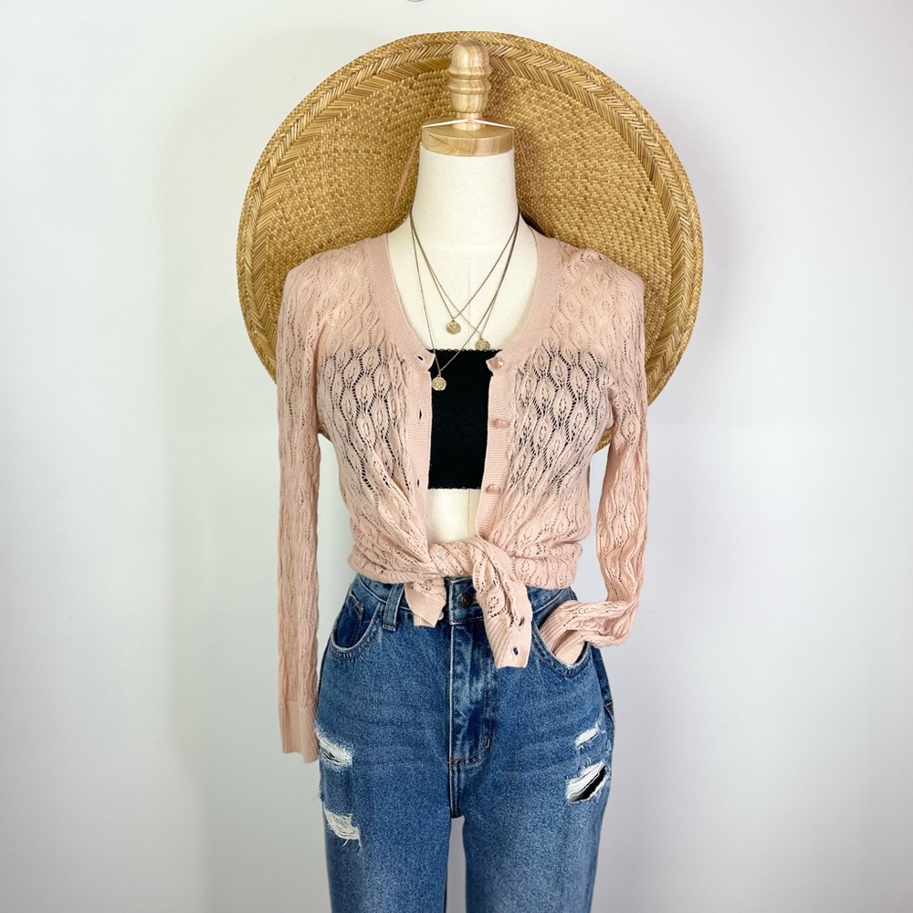 Lauren Conrad Pink Cardigan Button Down Blouse